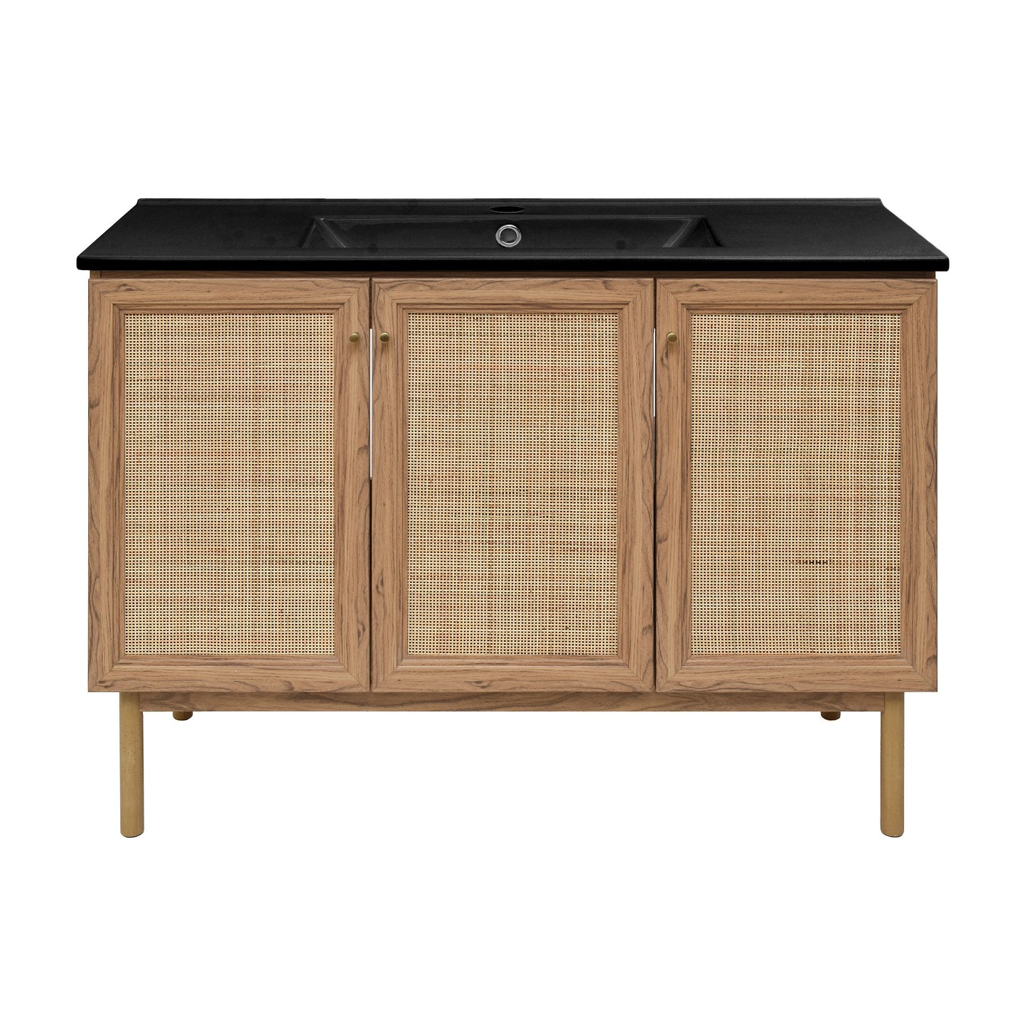 Swiss Madison, Classe 48" Freestanding Bathroom Vanity in Golden Oak with Black Sink Top