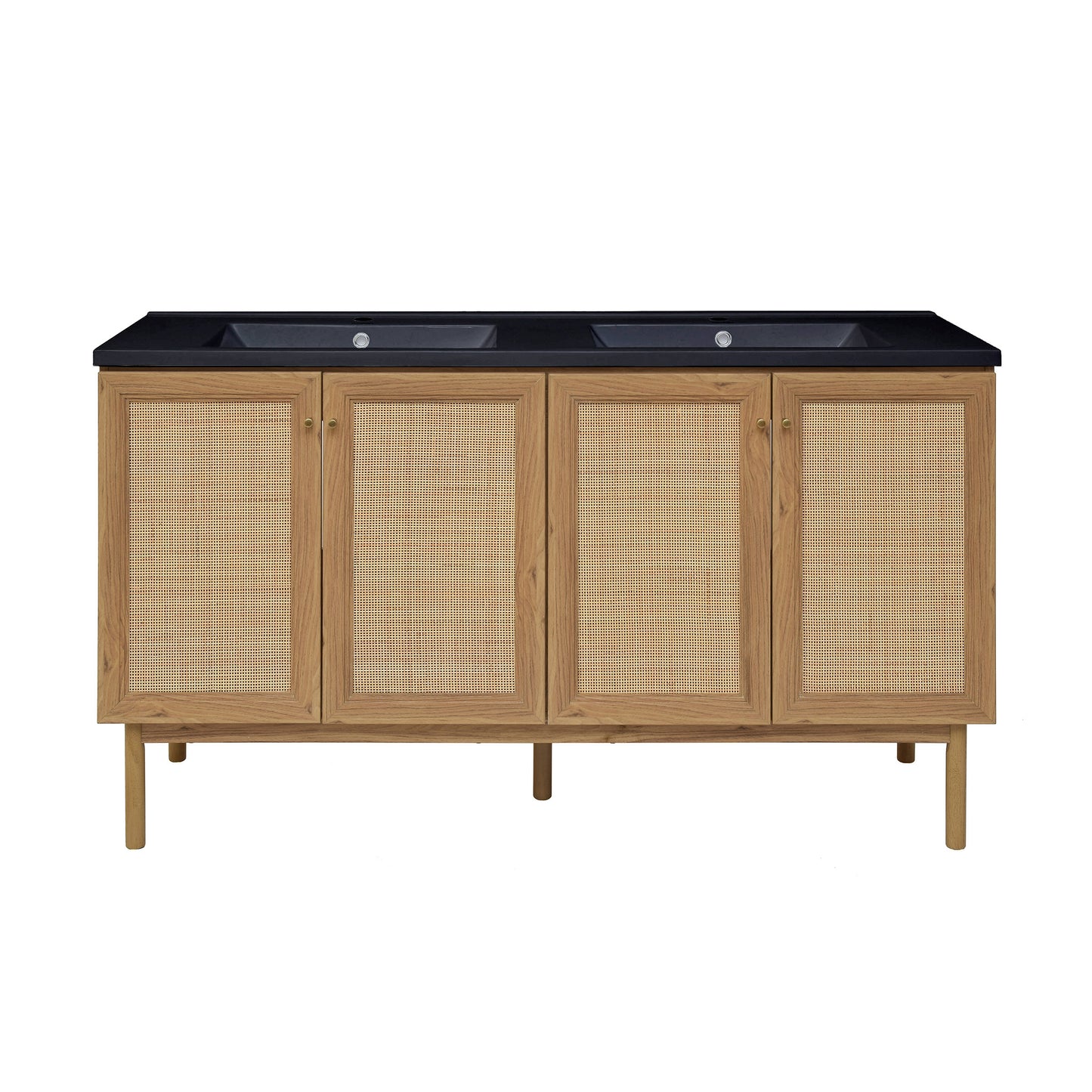 Swiss Madison, Classe 60" Freestanding Bathroom Vanity in Golden Oak with Black Double Basin Sink Top
