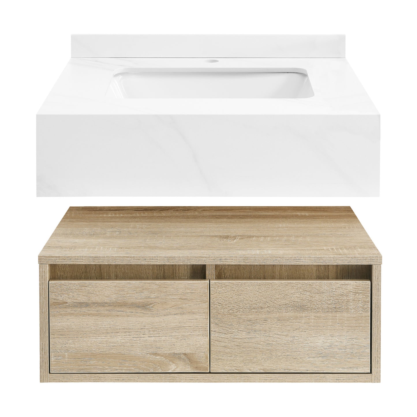 Swiss Madison, Avancer 24" Wall-Mounted Bathroom Vanity in Weathered Oak with Sink Top