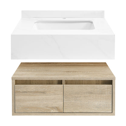 Swiss Madison, Avancer 24" Wall-Mounted Bathroom Vanity in Weathered Oak with Sink Top