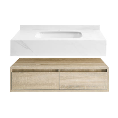 Swiss Madison, Avancer 36" Wall-Mounted Bathroom Vanity in Weathered Oak with Sink Top