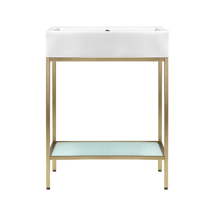 Swiss Madison, Pierre 24 Single, Freestanding, Open Shelf, Gold Metal Frame Bathroom Vanity