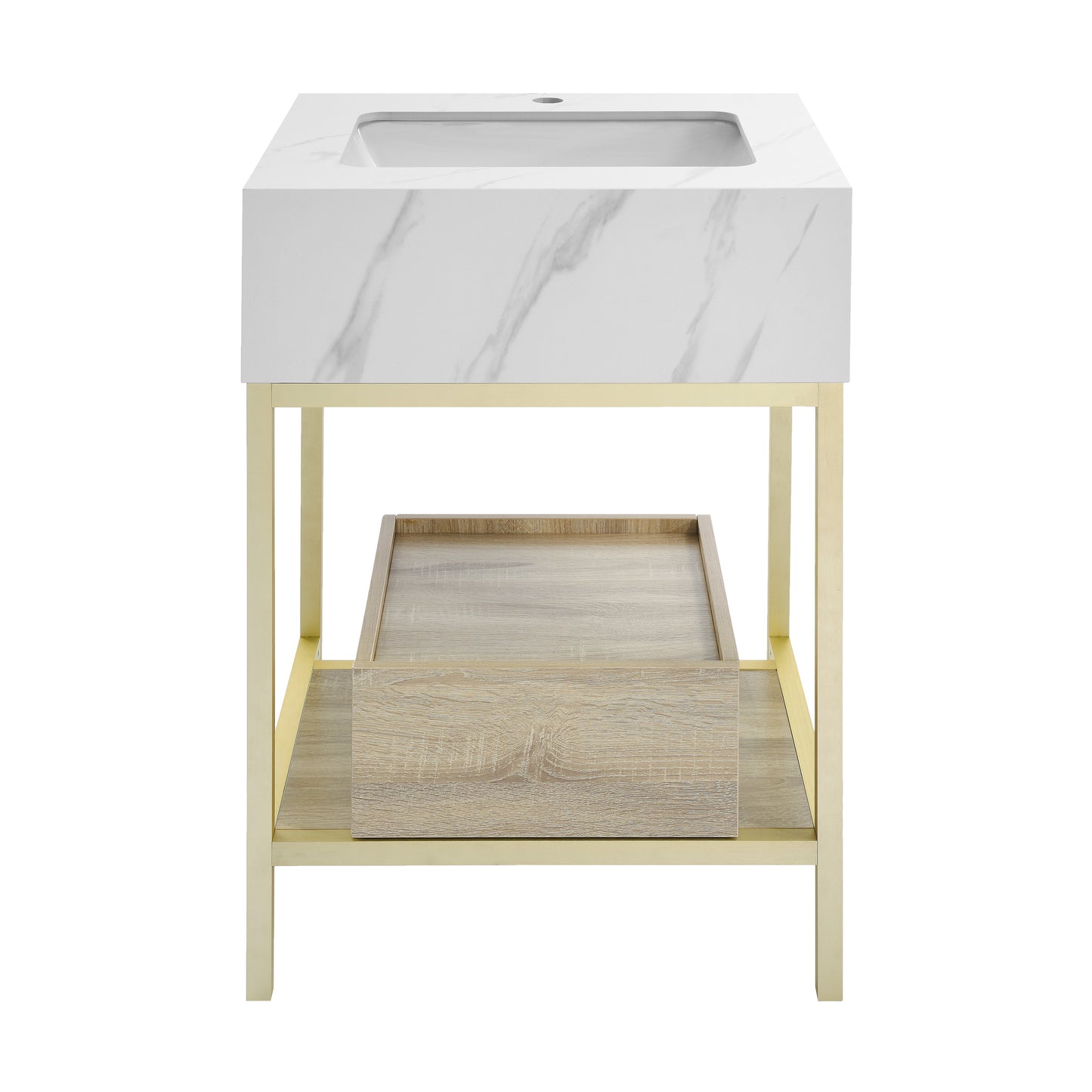 Swiss Madison, Beau 24" Open Shelf Natural Oak Frame Freestanding Bathroom Vanity with Sink Top