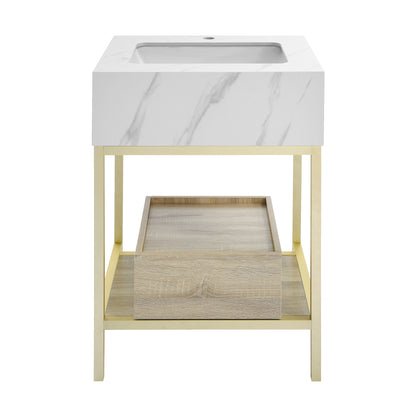 Swiss Madison, Beau 24" Open Shelf Natural Oak Frame Freestanding Bathroom Vanity with Sink Top