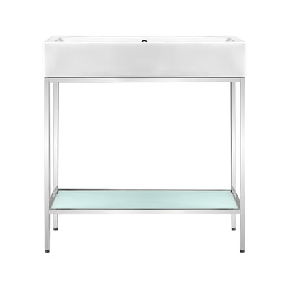 Swiss Madison, Pierre 32 Single, Freestanding, Open Shelf, Chrome Metal Frame Bathroom Vanity
