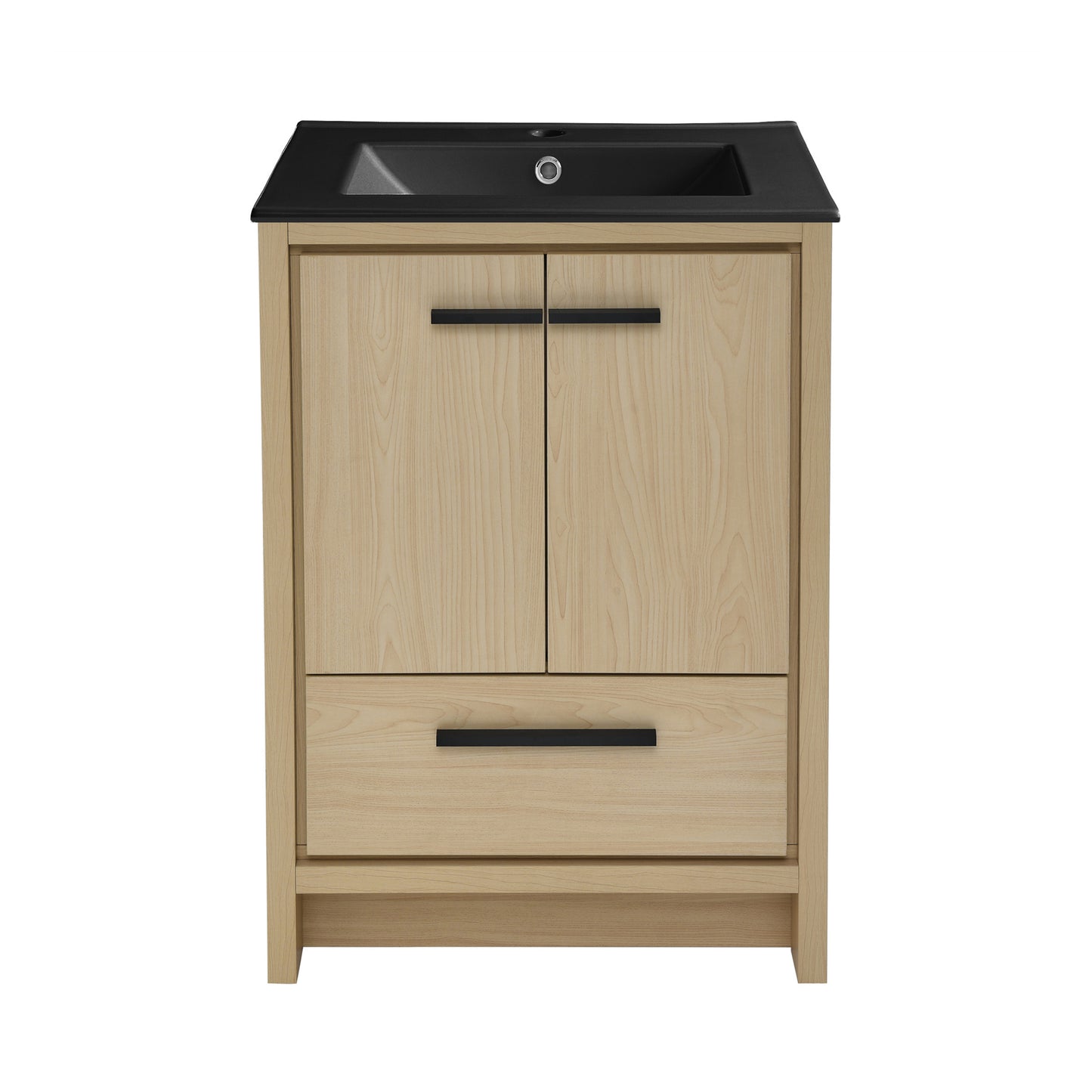 Swiss Madison, Virage 24 in. Brown Oak Bathroom Vanity With Black Ceramic Sink Top
