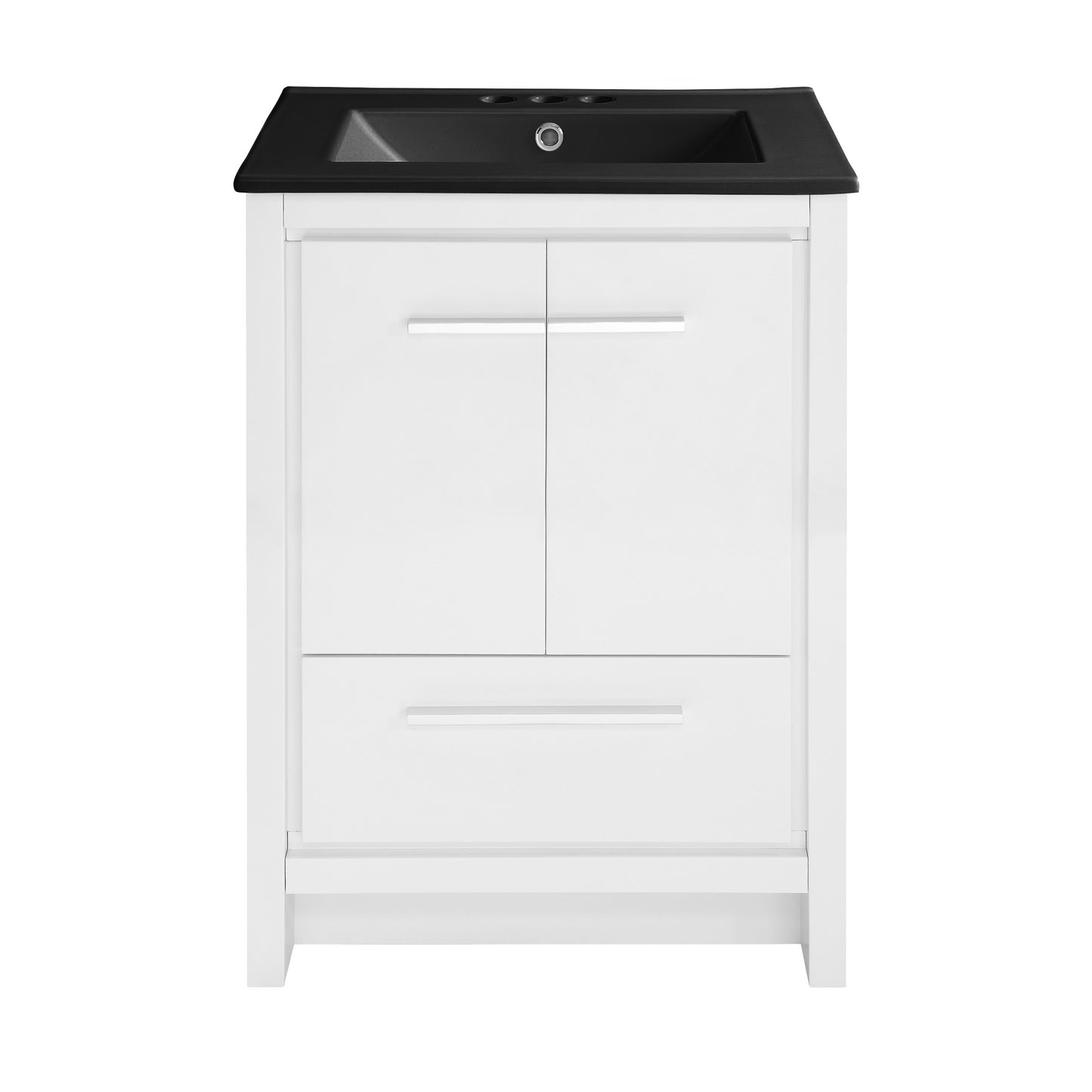 Swiss Madison, Virage 24 in. White Bathroom Vanity With Black, 3-Hole Ceramic Sink Top