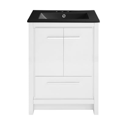 Swiss Madison, Virage 24 in. White Bathroom Vanity With Black, 3-Hole Ceramic Sink Top