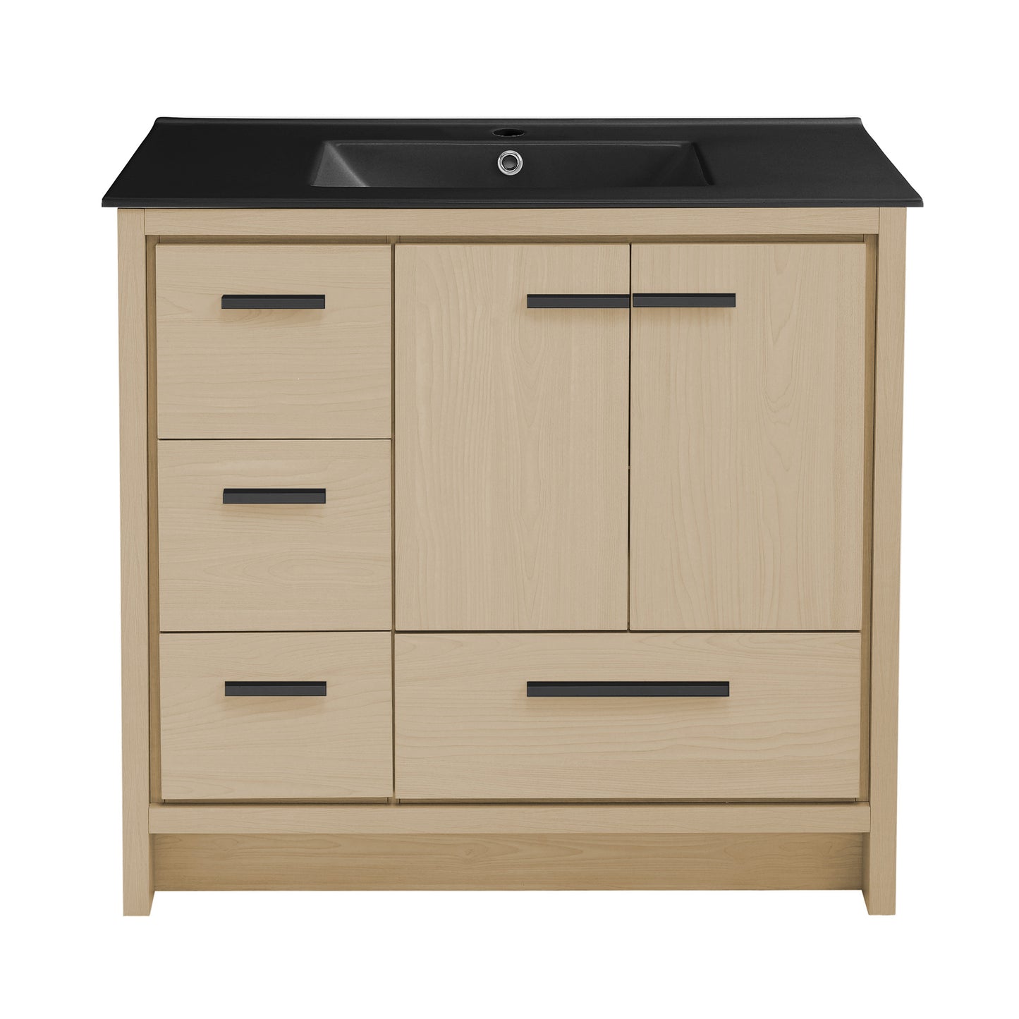Swiss Madison, Virage 36 in. Brown Oak Bathroom Vanity With Black Ceramic Sink Top