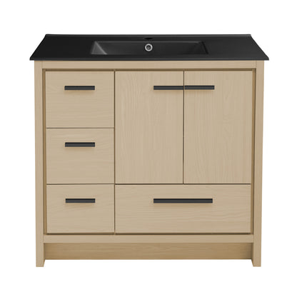 Swiss Madison, Virage 36 in. Brown Oak Bathroom Vanity With Black Ceramic Sink Top