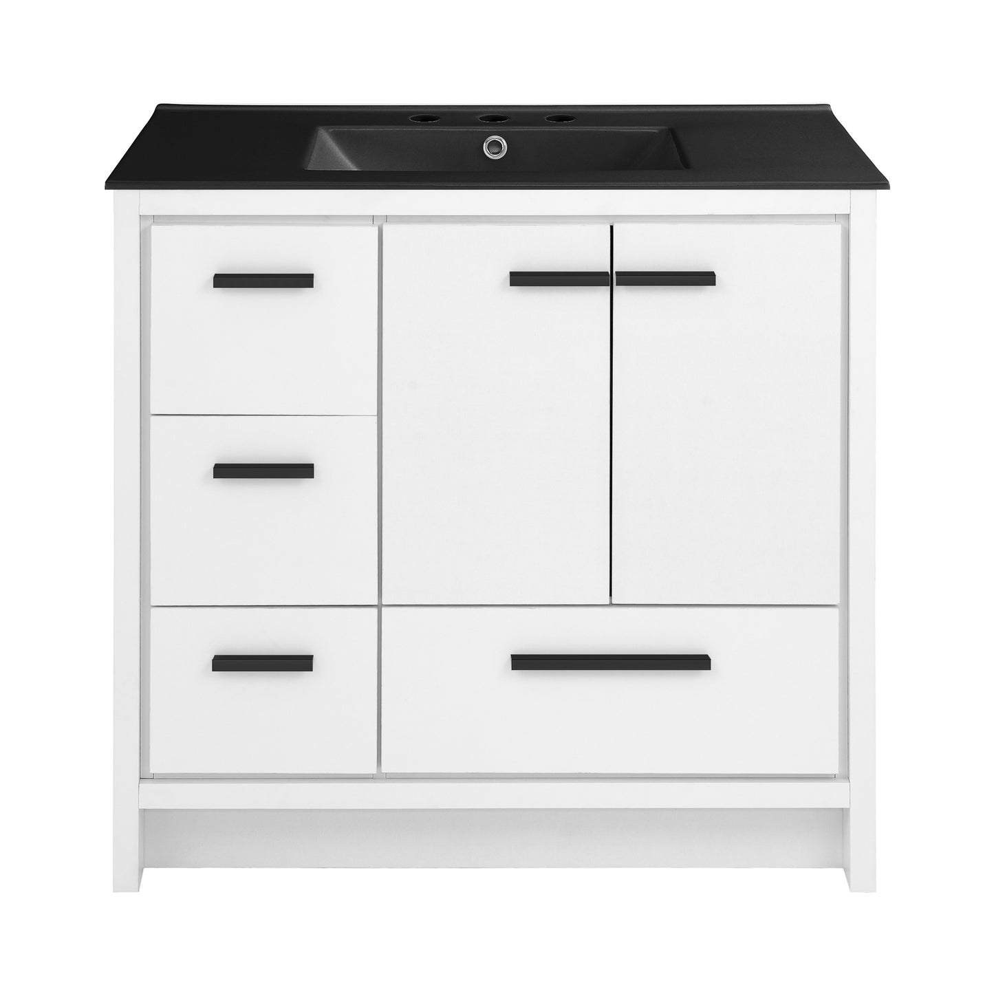 Swiss Madison, Virage 36 in. White Bathroom Vanity With Black, 3-Hole Ceramic Sink Top