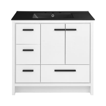 Swiss Madison, Virage 36 in. White Bathroom Vanity With Black, 3-Hole Ceramic Sink Top