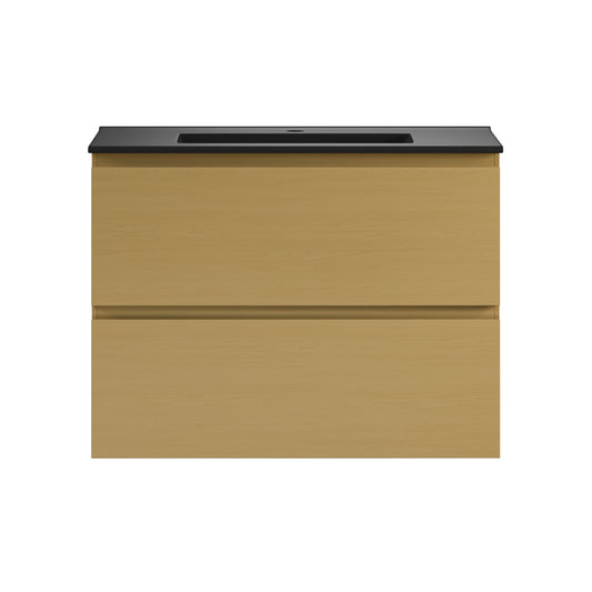 Swiss Madison, Liberte 30" Wall-Mounted Bathroom Vanity in Natural Oak with Black Sink Top