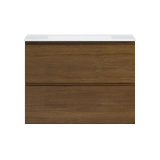 Swiss Madison, Liberte 30" Wall-Mounted Bathroom Vanity in Brown Oak with 3-Hole Widespread Sink Top