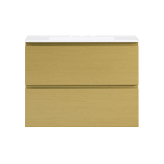 Swiss Madison, Liberte 30" Wall-Mounted Bathroom Vanity in Natural Oak with 3-Hole Widespread Sink Top