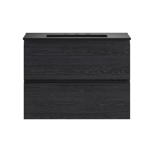 Swiss Madison, Liberte 30" Wall-Mounted Bathroom Vanity in Black Oak with Black 3-Hole Widespread Sink Top