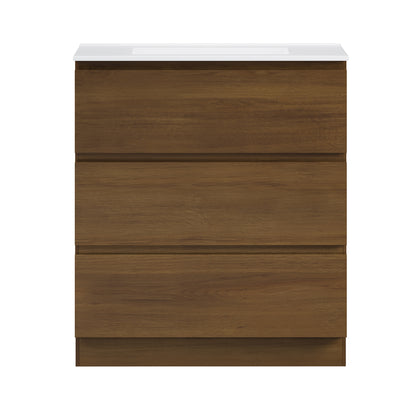 Swiss Madison, Liberte 30" Freestanding Bathroom Vanity in Brown Oak with Sink Top