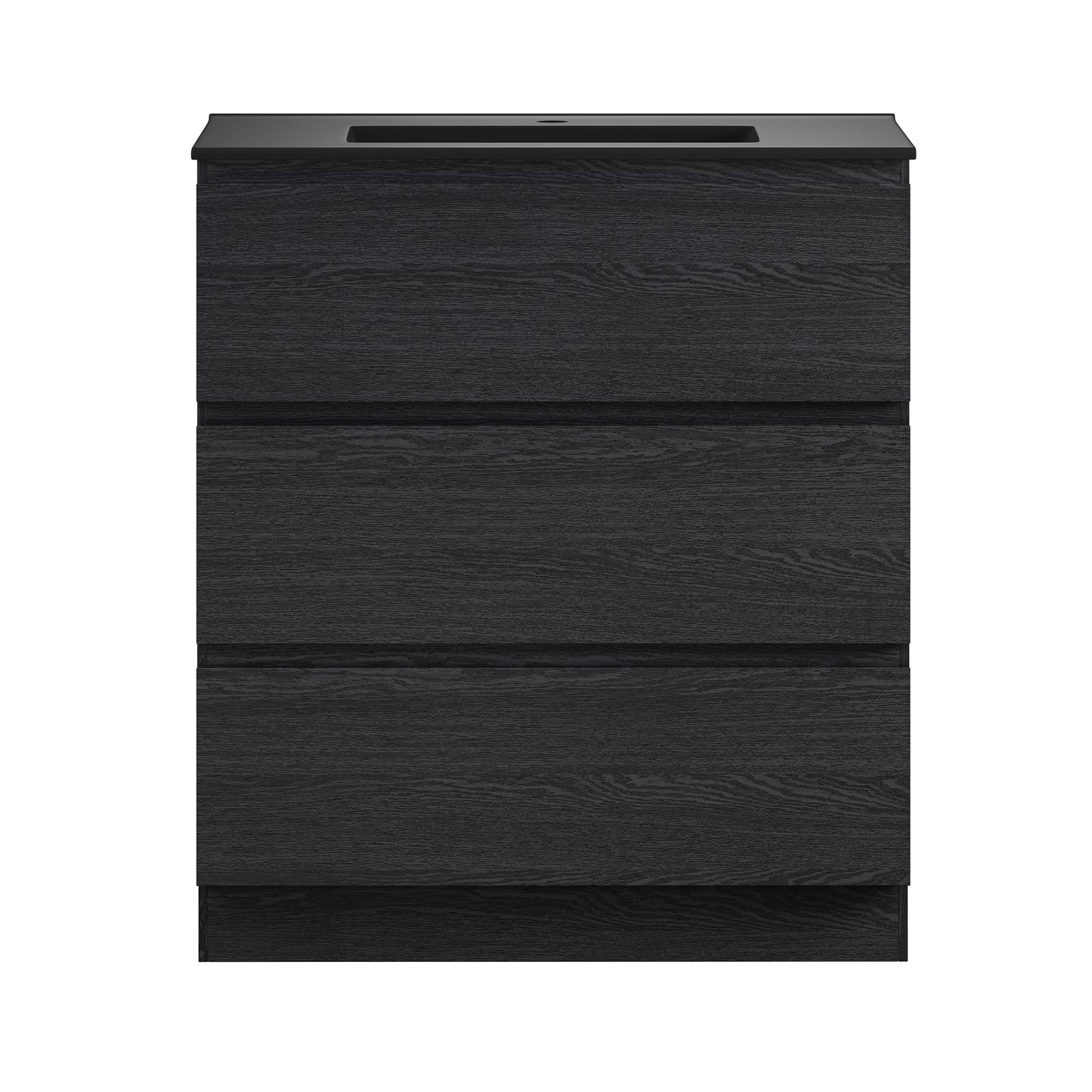 Swiss Madison, Liberte 30" Freestanding Bathroom Vanity in Black Oak with Black Sink Top