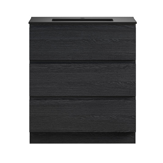 Swiss Madison, Liberte 30" Freestanding Bathroom Vanity in Black Oak with Black Sink Top