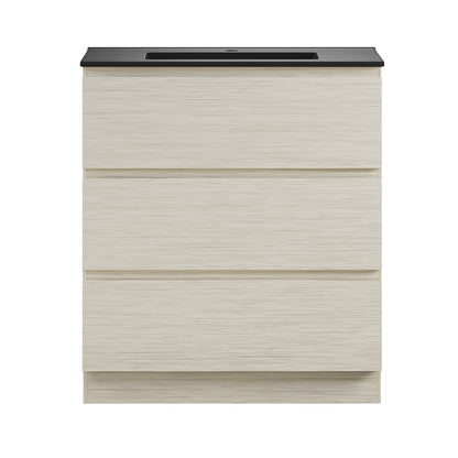 Swiss Madison, Liberte 30" Freestanding Bathroom Vanity in White Oak with Black Sink Top