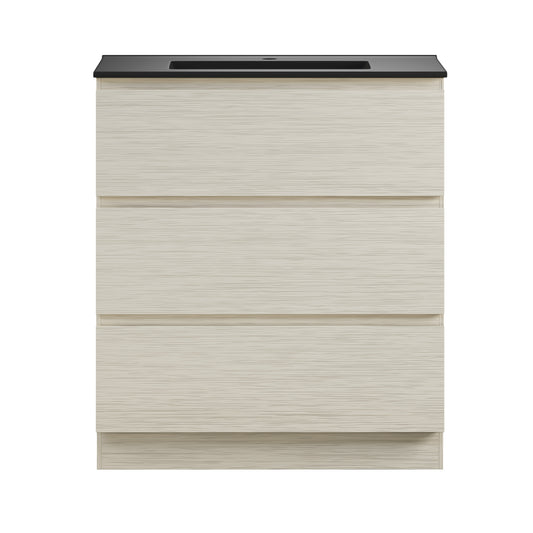 Swiss Madison, Liberte 30" Freestanding Bathroom Vanity in White Oak with Black Sink Top