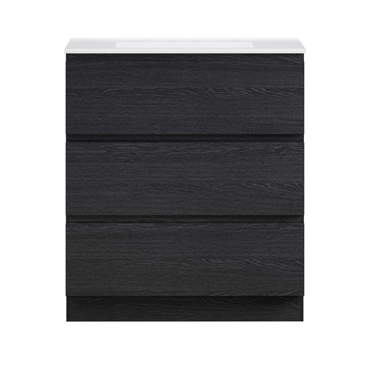 Swiss Madison, Liberte 30" Freestanding Bathroom Vanity in Black Oak with 3-Hole Widespread Sink Top