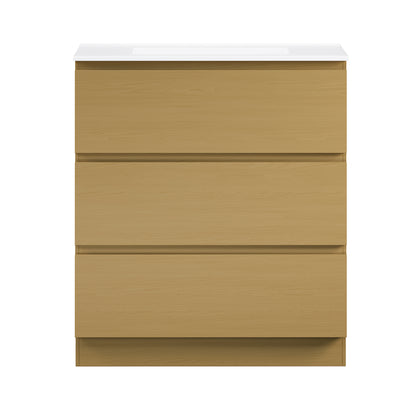 Swiss Madison, Liberte 30" Freestanding Bathroom Vanity in Natural Oak with 3-Hole Widespread Sink Top
