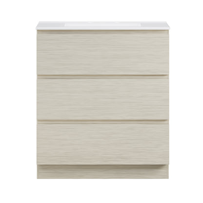 Swiss Madison, Liberte 30" Freestanding Bathroom Vanity in White Oak with 3-Hole Widespread Sink Top