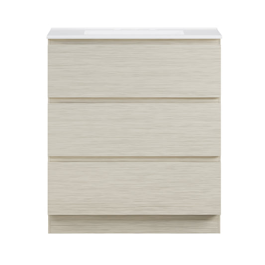 Swiss Madison, Liberte 30" Freestanding Bathroom Vanity in White Oak with 3-Hole Widespread Sink Top