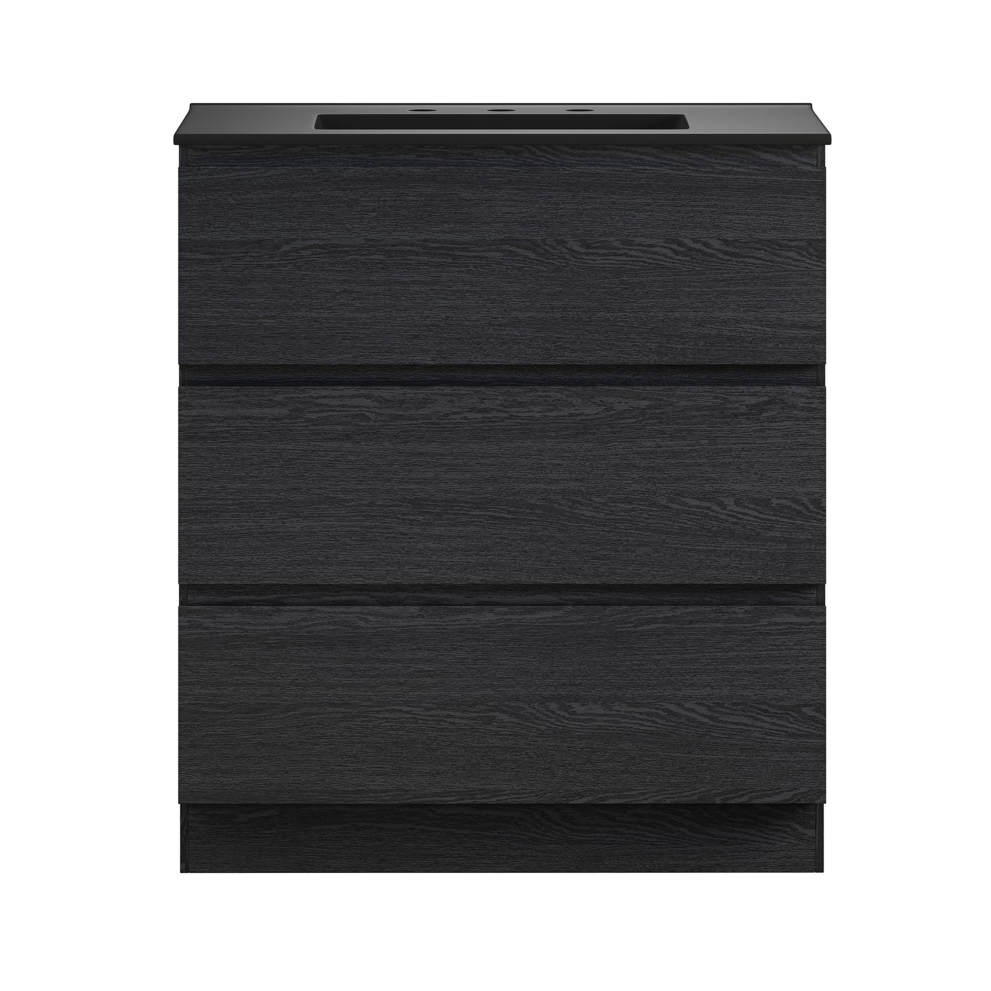 Swiss Madison, Liberte 30" Freestanding Bathroom Vanity in Black Oak with Black 3-Hole Widespread Sink Top