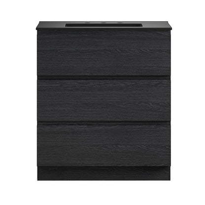Swiss Madison, Liberte 30" Freestanding Bathroom Vanity in Black Oak with Black 3-Hole Widespread Sink Top