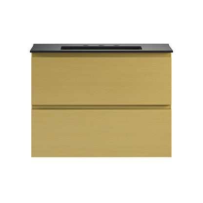 Swiss Madison, Liberte 30" Freestanding Bathroom Vanity in Natural Oak with Black 3-Hole Widespread Sink Top
