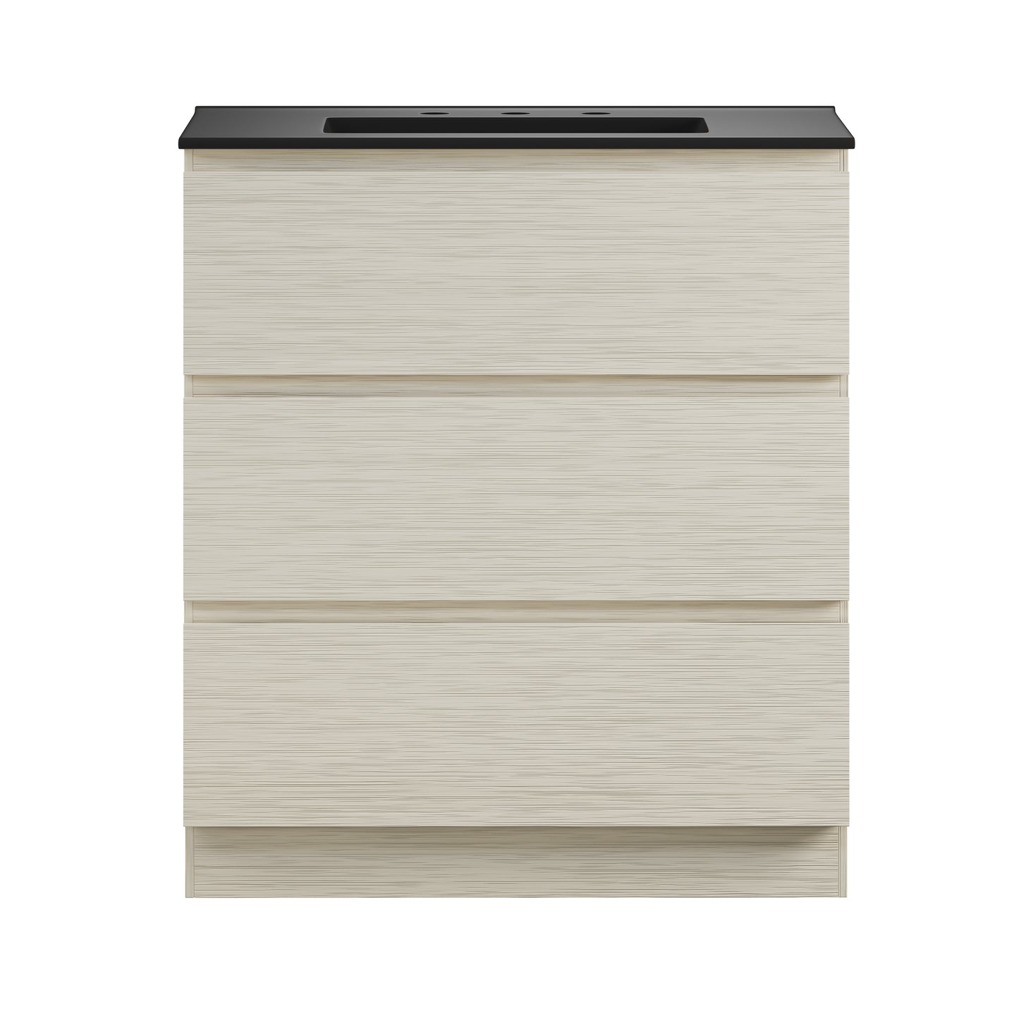 Swiss Madison, Liberte 30" Freestanding Bathroom Vanity in White Oak with Black 3-Hole Widespread Sink Top