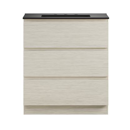 Swiss Madison, Liberte 30" Freestanding Bathroom Vanity in White Oak with Black 3-Hole Widespread Sink Top
