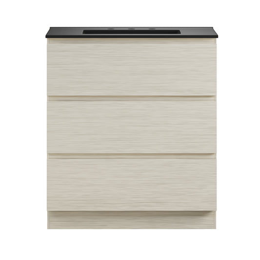 Swiss Madison, Liberte 30" Freestanding Bathroom Vanity in White Oak with Black 3-Hole Widespread Sink Top