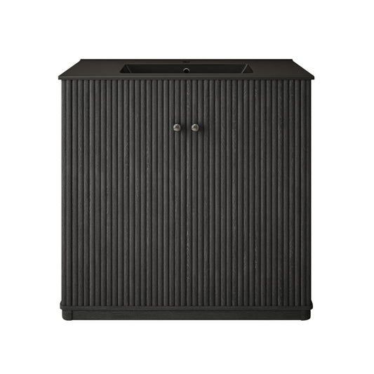 Swiss Madison, Lafayette 36" Freestanding Bathroom Vanity in Black Oak with Matte Black Sink Top