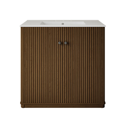 Swiss Madison Lafayette 36-inch freestanding bathroom vanity in Brown Oak