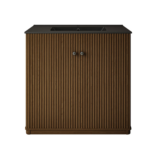 Swiss Madison, Lafayette 36" Freestanding Bathroom Vanity in Brown Oak with Matte Black Sink Top