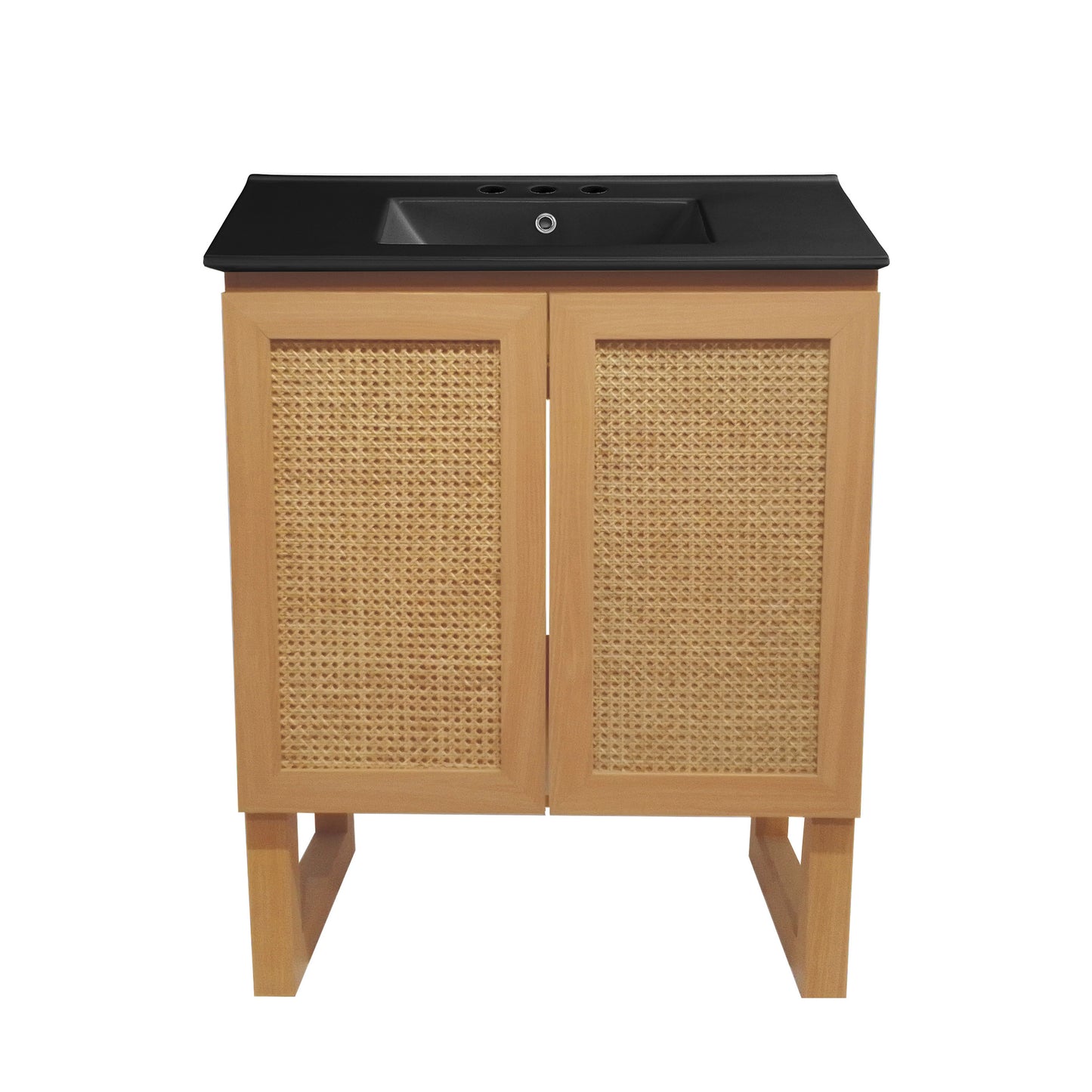 Swiss Madison, Arles 30 in. Natural Oak Bathroom Vanity With Black, 3-Hole Ceramic Sink Top