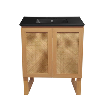 Swiss Madison, Arles 30 in. Natural Oak Bathroom Vanity With Black, 3-Hole Ceramic Sink Top