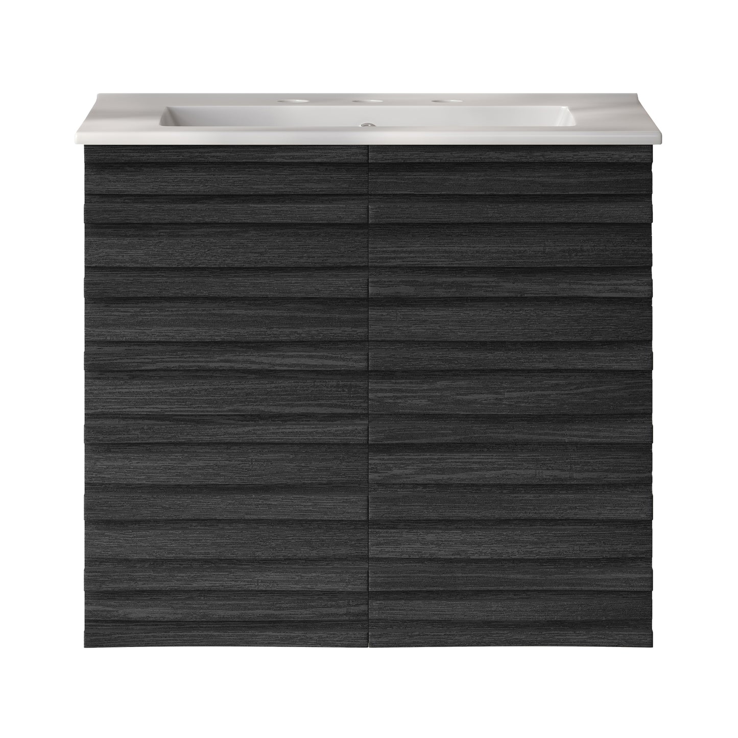 Swiss Madison, Cascade 24" Wall-Mounted Bathroom Vanity in Black Oak with 3-Hole Widespread Sink Top