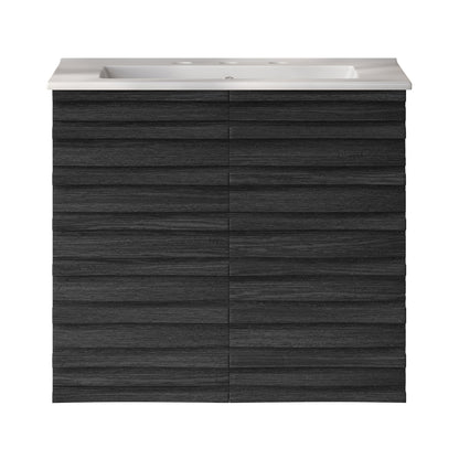 Swiss Madison, Cascade 24" Wall-Mounted Bathroom Vanity in Black Oak with 3-Hole Widespread Sink Top