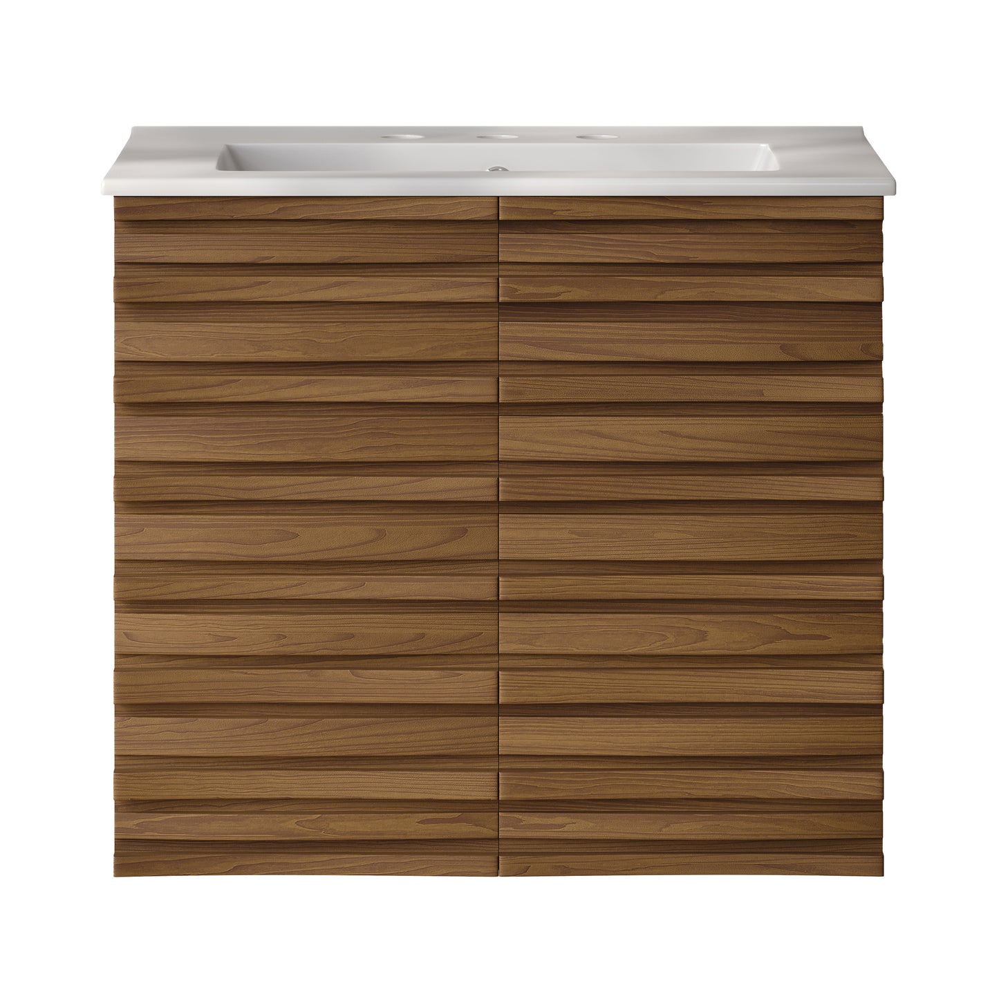 Swiss Madison, Cascade 24" Wall-Mounted Bathroom Vanity in Brown Oak with 3-Hole Widespread Sink Top
