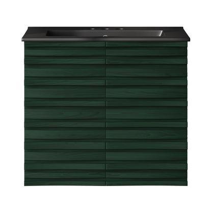 Swiss Madison, Cascade 24" Wall-Mounted Bathroom Vanity in Green Oak with Black 3-Hole Centerset Sink Top
