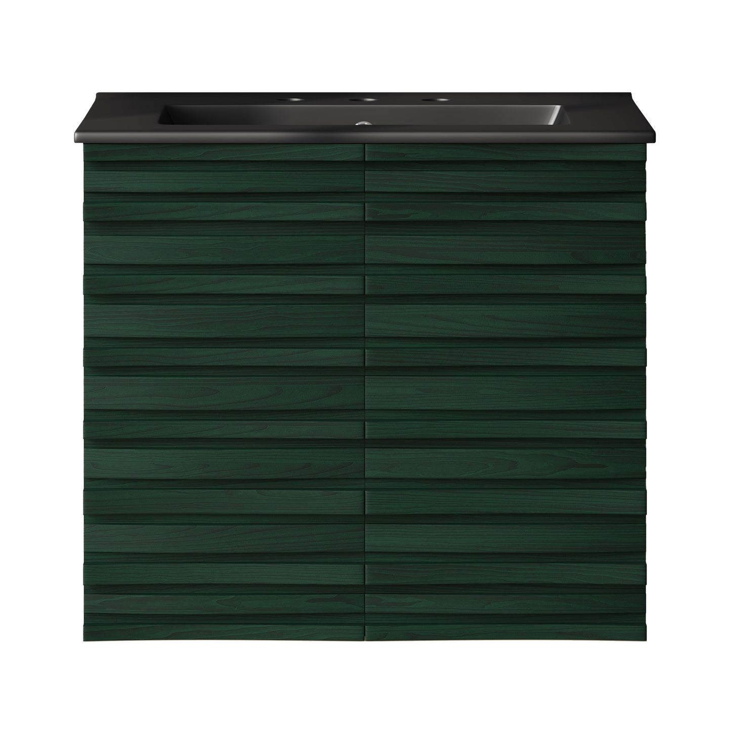 Swiss Madison, Cascade 24" Wall-Mounted Bathroom Vanity in Green Oak with Black 3-Hole Widespread Sink Top