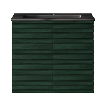 Swiss Madison, Cascade 24" Wall-Mounted Bathroom Vanity in Green Oak with Black Sink Top