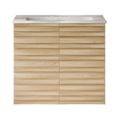 Swiss Madison, Cascade 24" Wall-Mounted Bathroom Vanity in Natural Oak with 3-Hole Centerset Sink Top