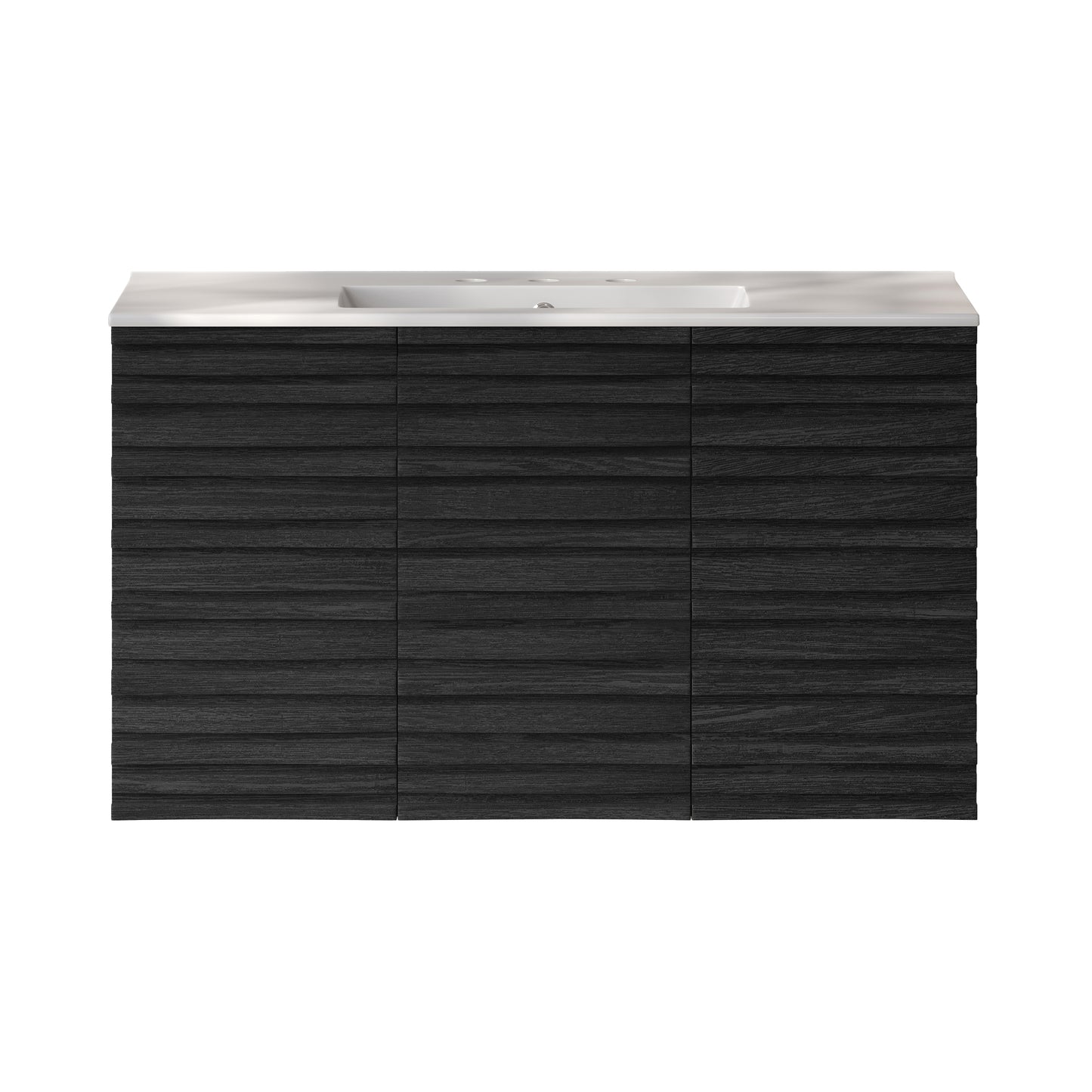Swiss Madison, Cascade 36" Wall-Mounted Bathroom Vanity in Black Oak with 3-Hole Widespread Sink Top
