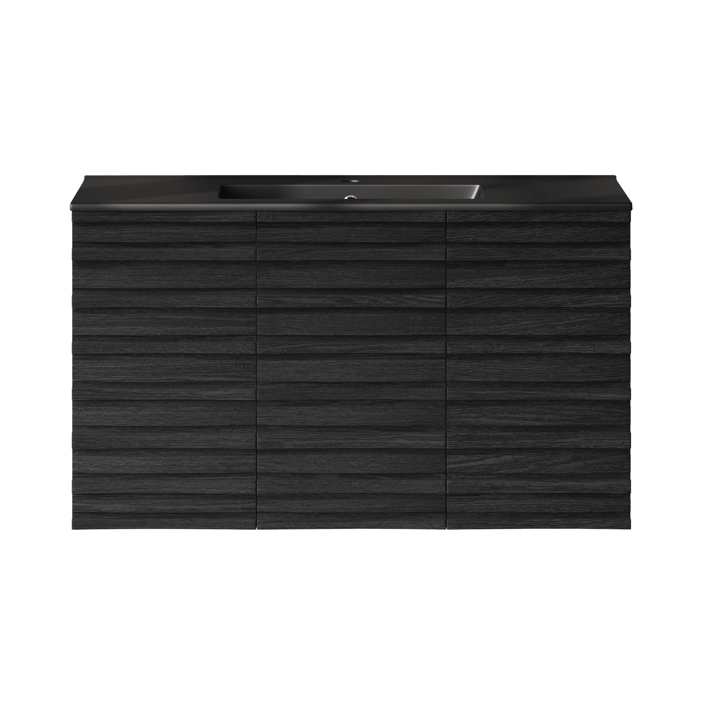 Swiss Madison, Cascade 36" Wall-Mounted Bathroom Vanity in Black Oak with Black Sink Top