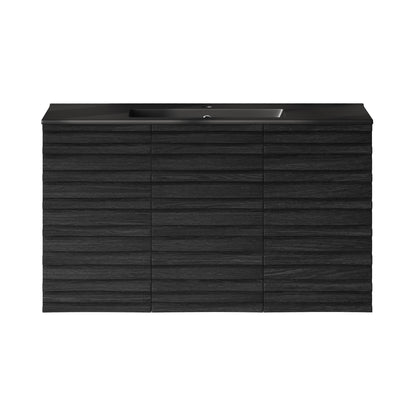 Swiss Madison, Cascade 36" Wall-Mounted Bathroom Vanity in Black Oak with Black Sink Top